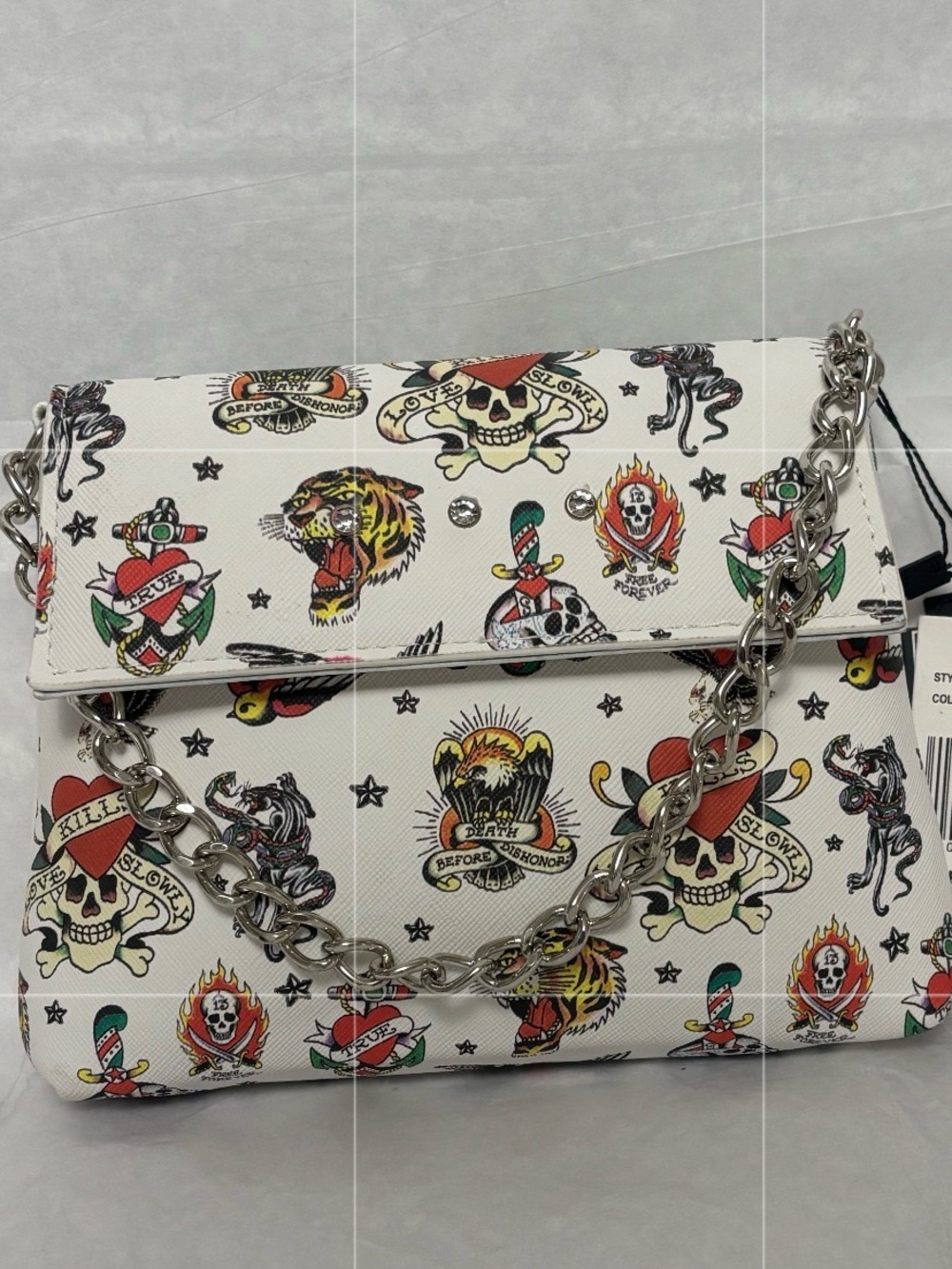 Ed Hardy Small 5x7” Shoulder Bag Purse Y2K Tattoo Graphic Black & Pink